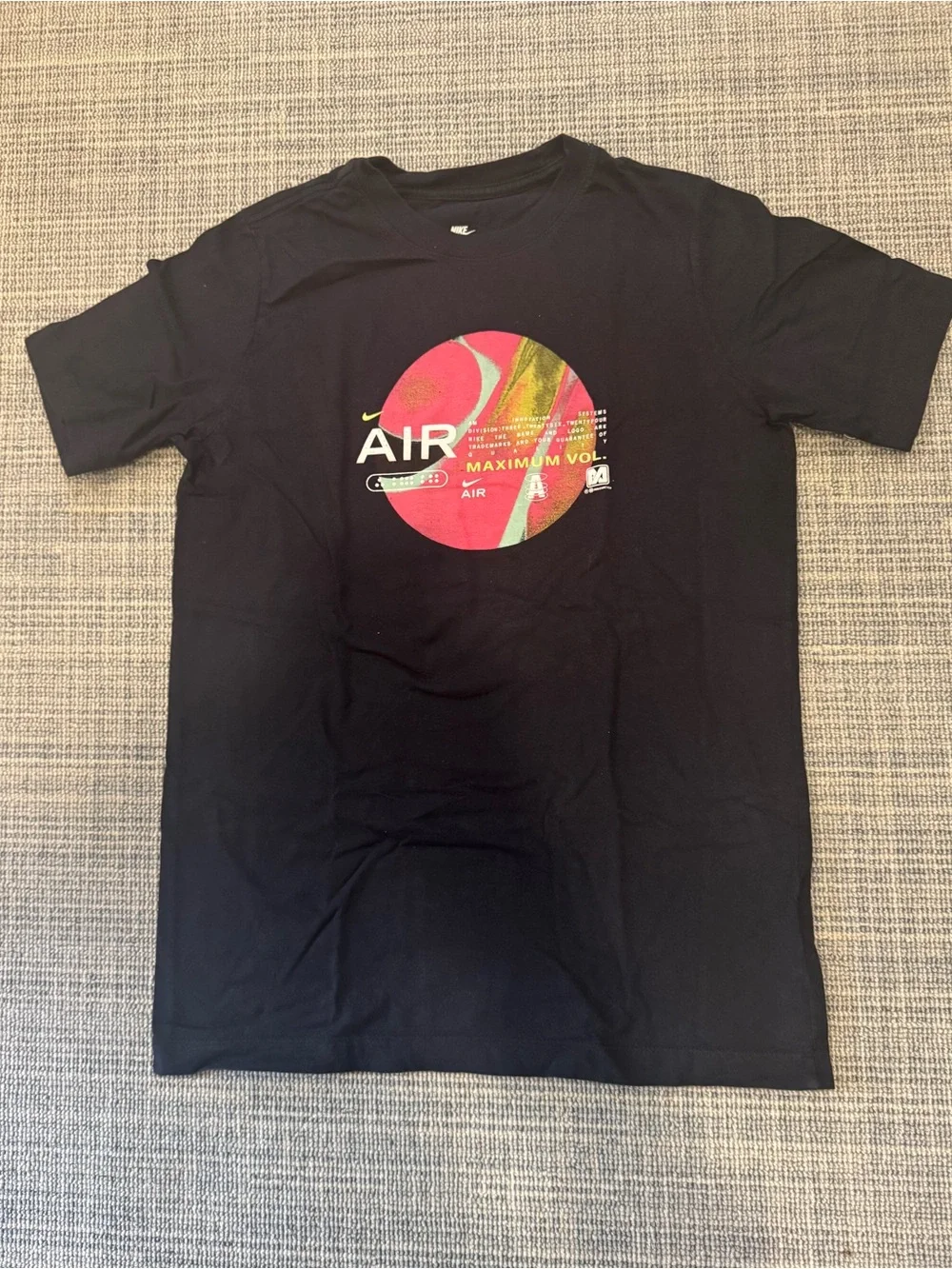 Nike Boys Black Tee with Red and Green Circular AIR Graphic